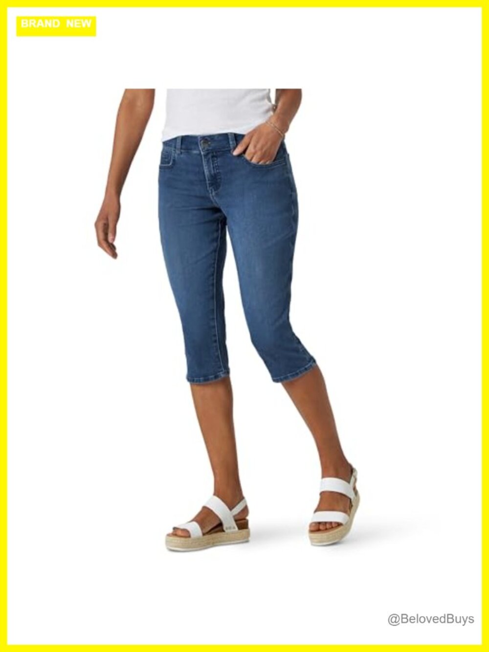 Ultra Soft Stretch Denim Capri Cropped Mid Rise Regular Fit Jeans